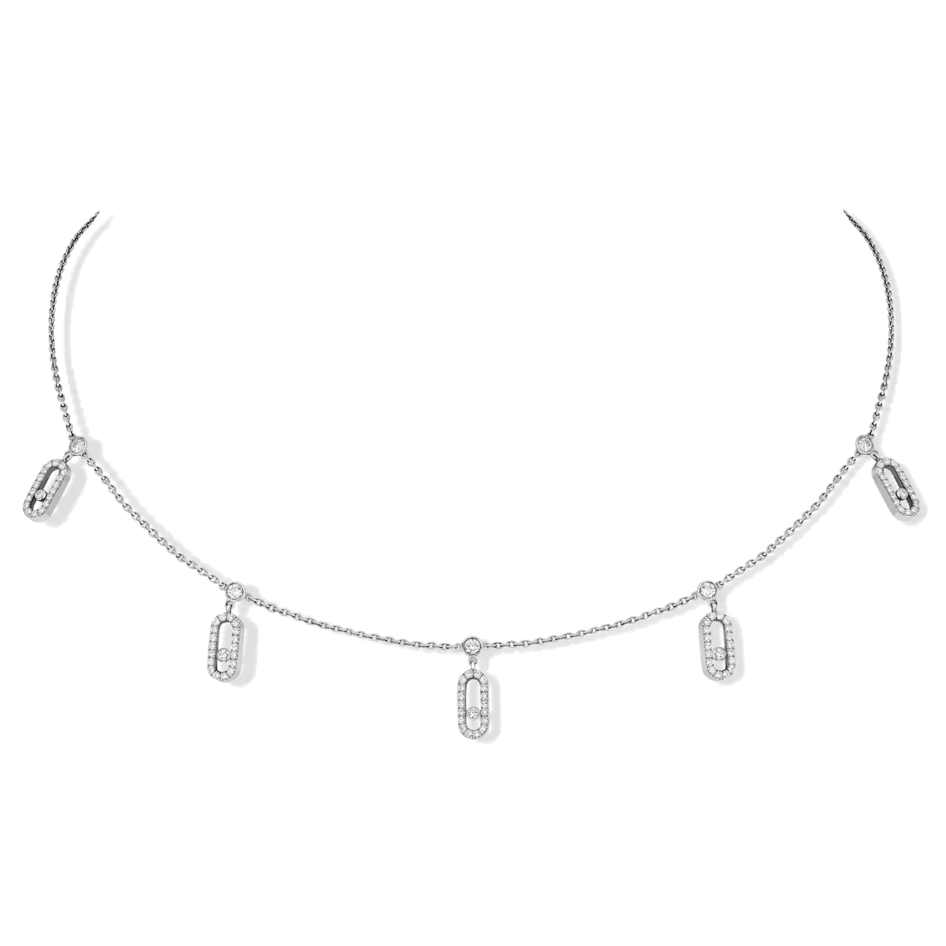 Messika 18kt White Gold Move Uno Pave Drop Pendant Choker Necklace